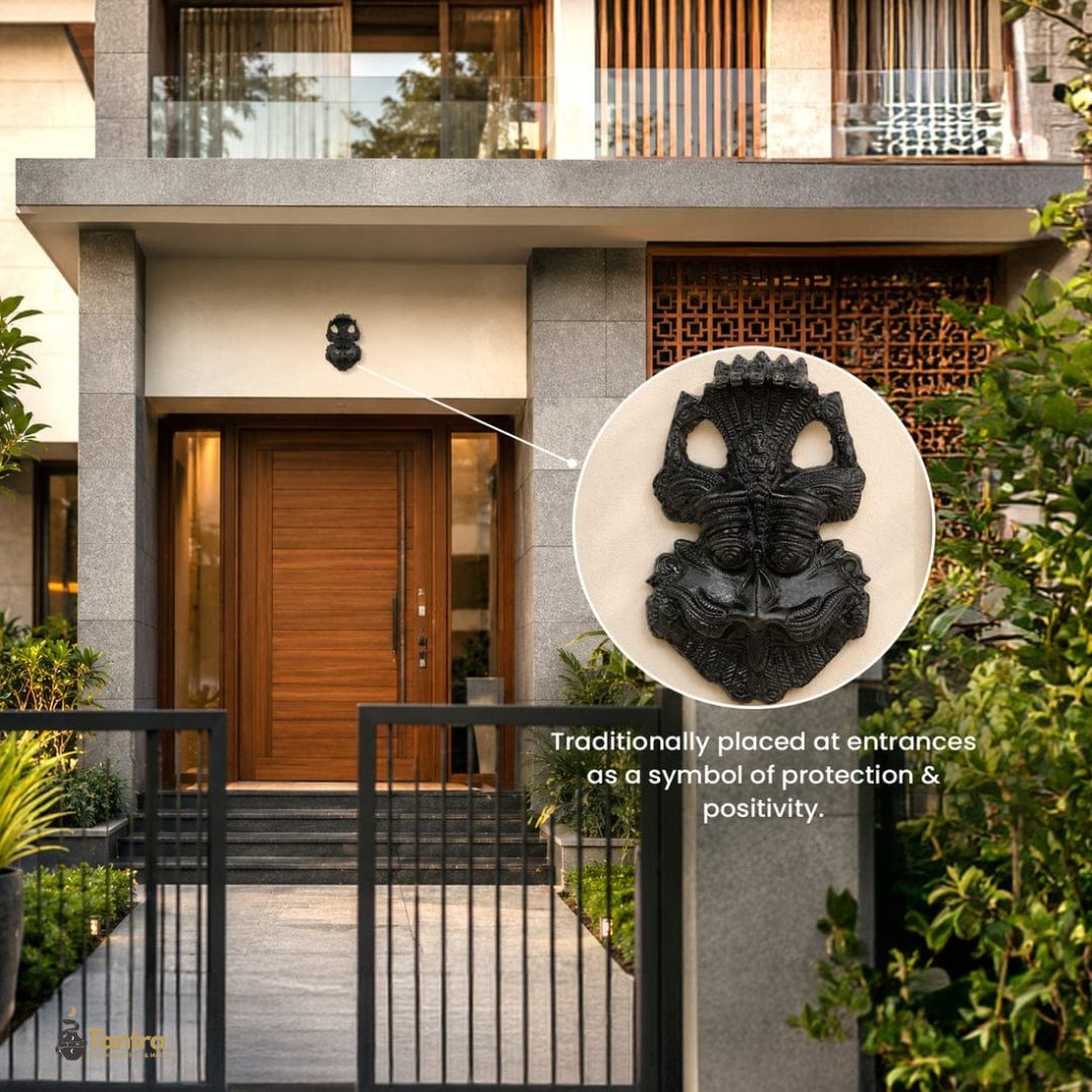 Handcrafted Black Tourmaline Kirtimukha | Sacred Protection Wall Art
