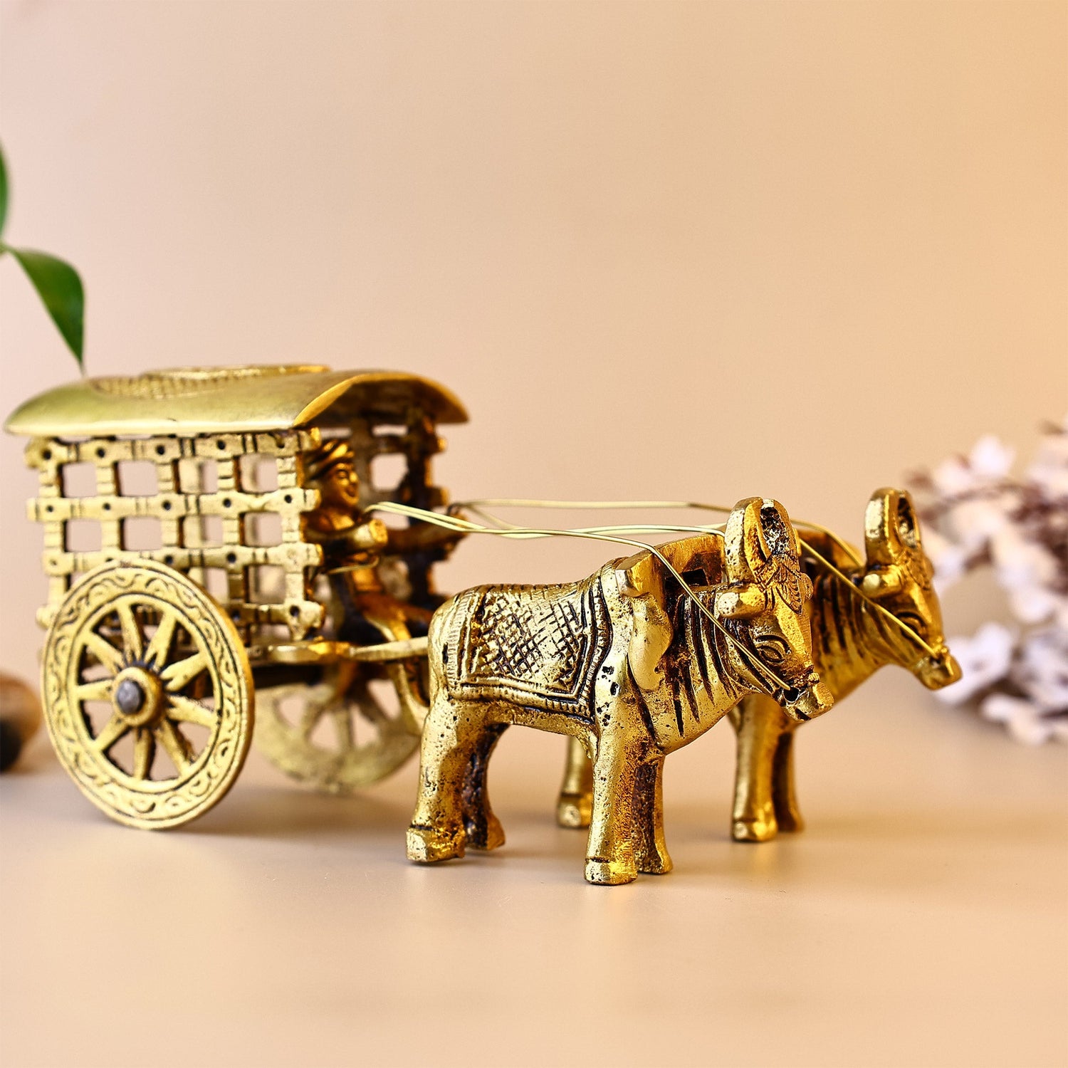 Brass Bullock Cart With Double Bull