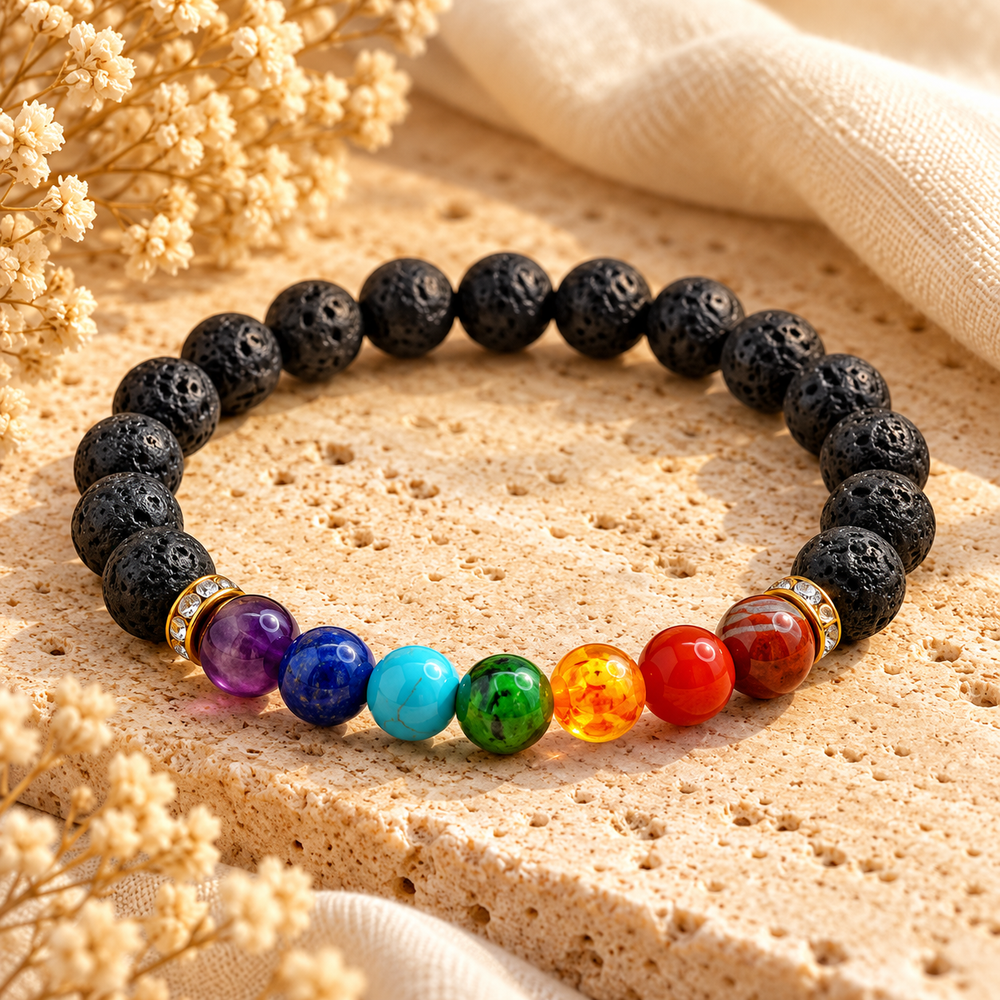 Seven Chakra Lava Stone Bracelet Chakra Balancing, Grounding & Spiritual Wellness