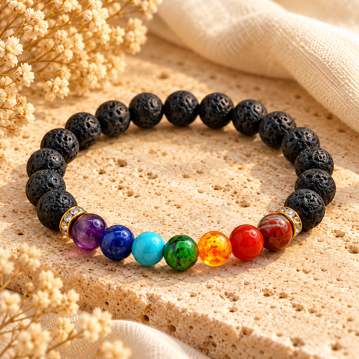 Seven Chakra Lava Stone Bracelet Chakra Balancing, Grounding & Spiritual Wellness