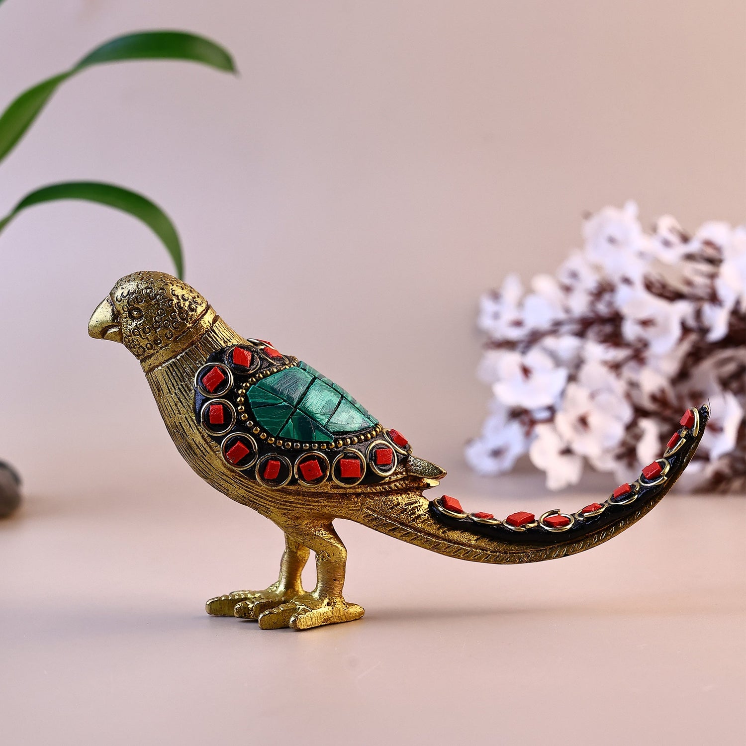 Brass Parrot Multi Colour with Stone Work
