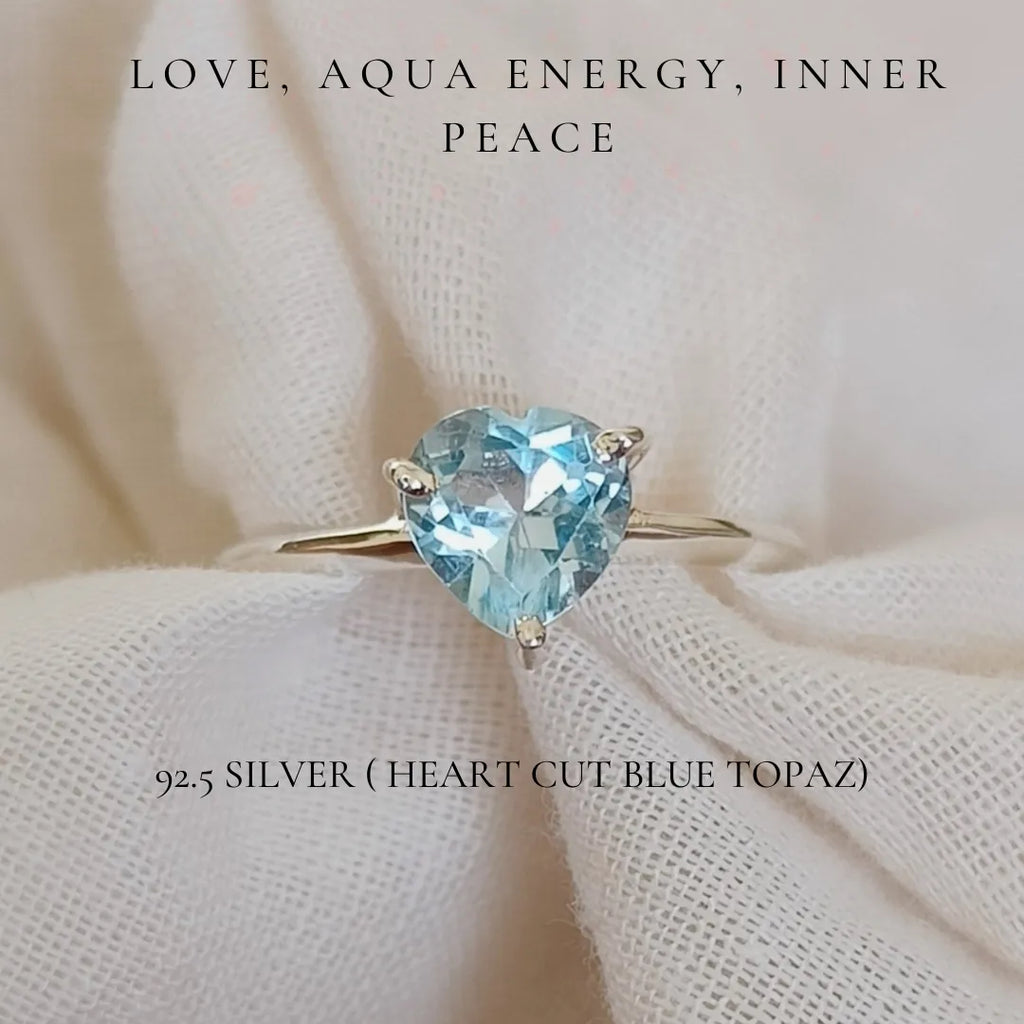 Blue Topaz Heart Cut Ring – Love, Inner Peace & Aqua Energy