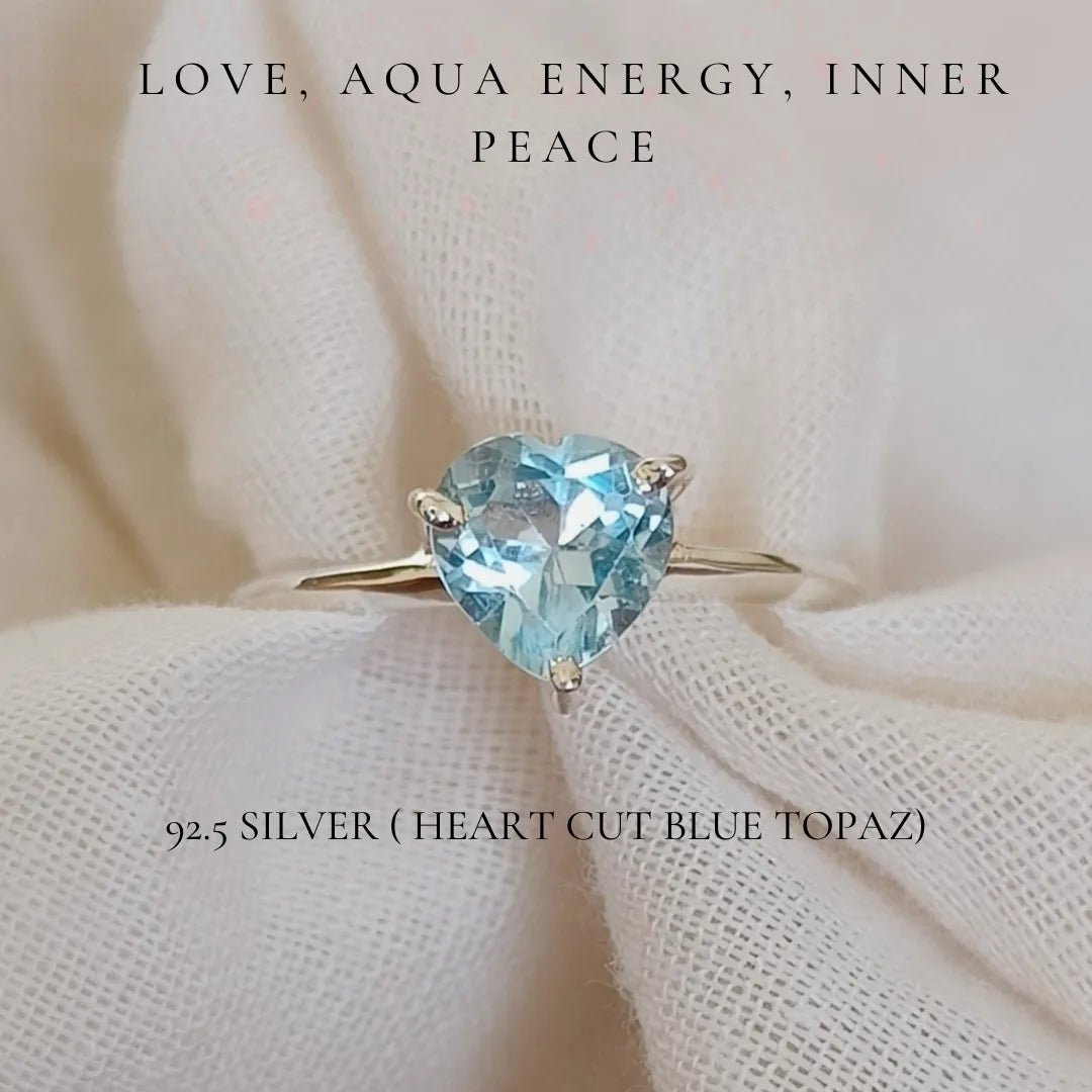 Blue Topaz Heart Cut Ring – Love, Inner Peace & Aqua Energy