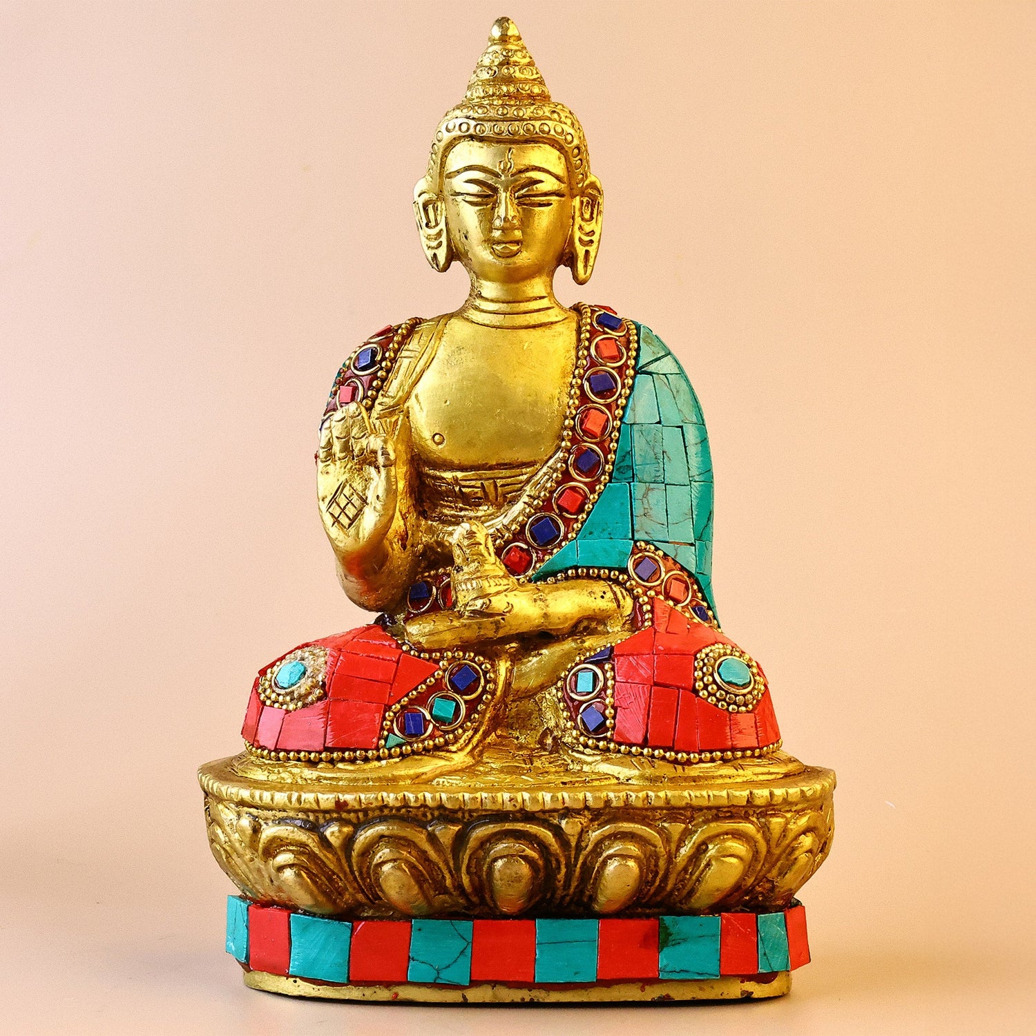 Brass Mahatma Buddha Statue With Stone Work