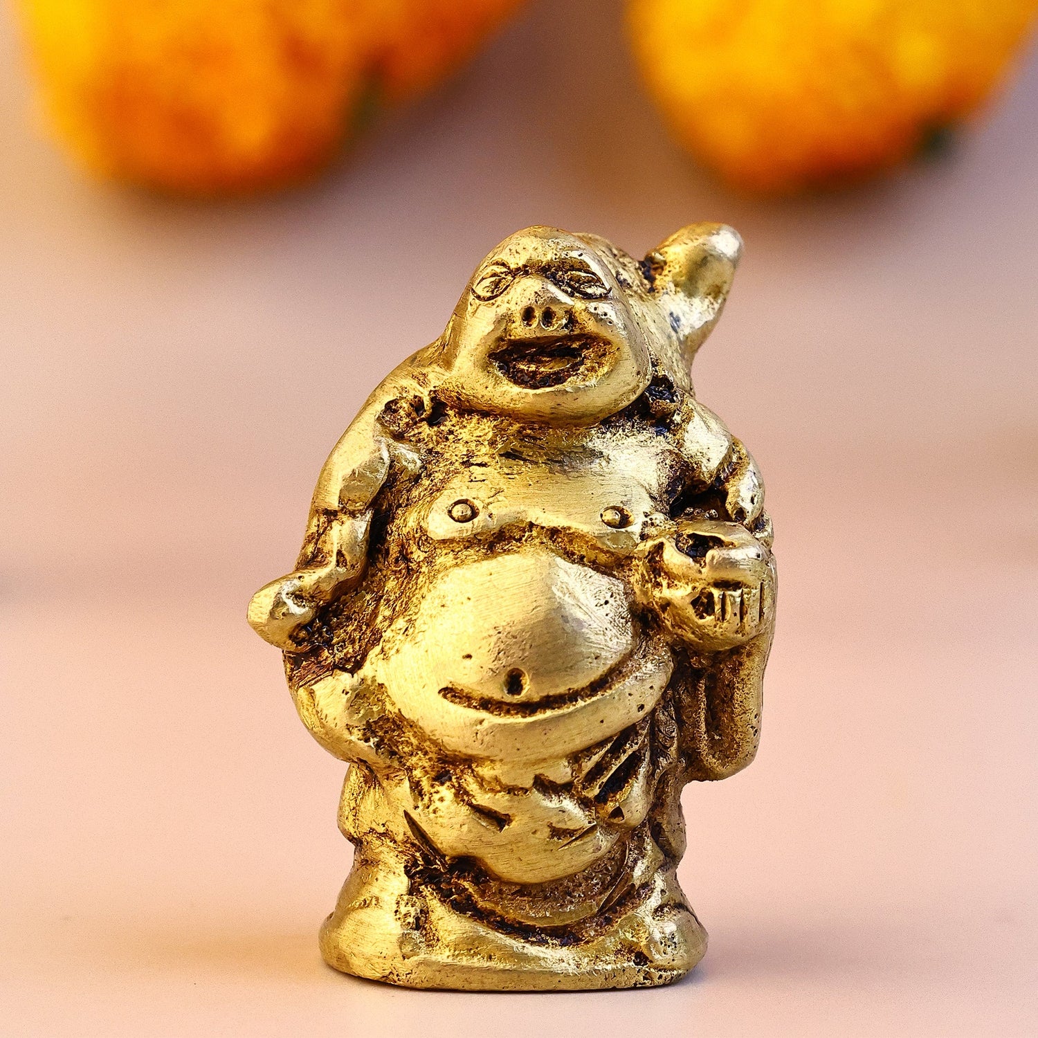 Brass Laughing Buddha with Bowl & Bag