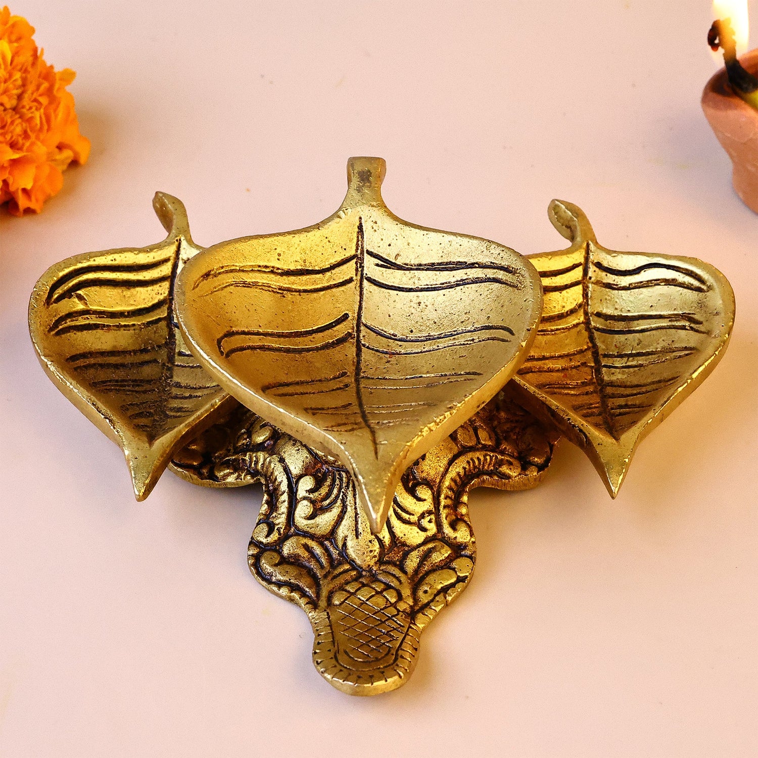 Brass Leaf Shaped 3 Layered Deepam