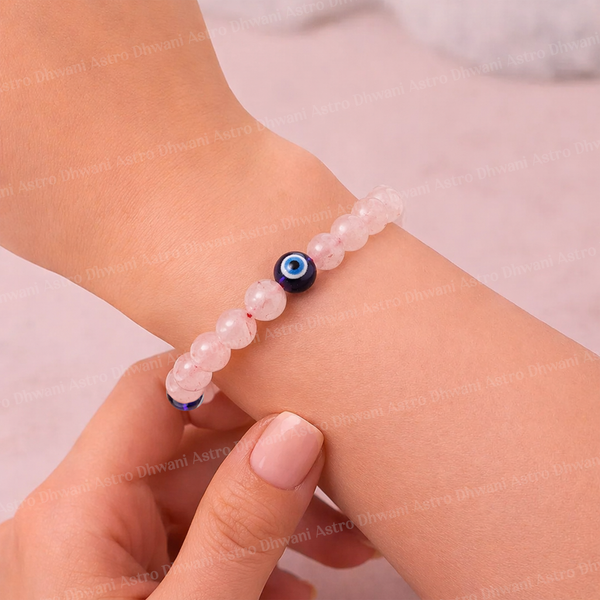 Rose Quartz with Evil Eye Bracelet for Love & Relationship Protection