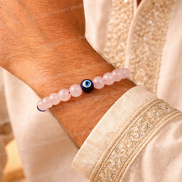 Rose Quartz with Evil Eye Bracelet for Love & Relationship Protection