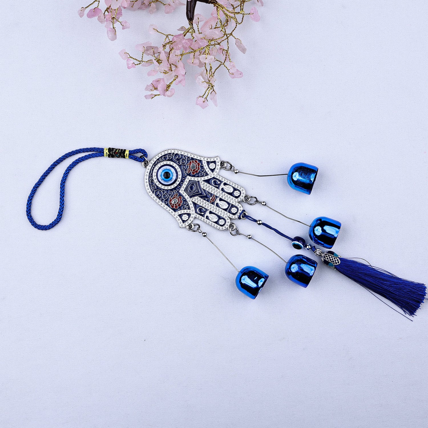 Small Hamsa Hand & Evil Eye Hanging with 5 Bells