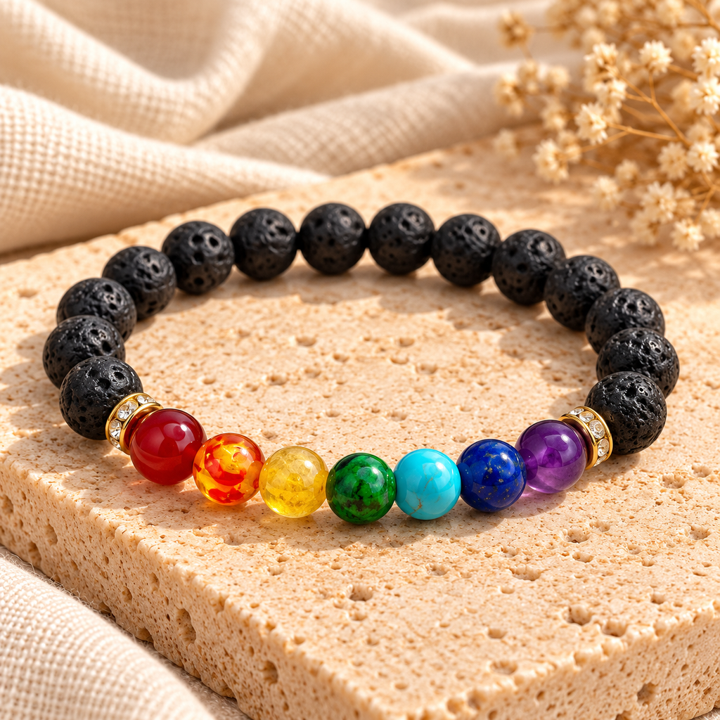 Seven Chakra Lava Stone Bracelet Chakra Balancing, Grounding & Spiritual Wellness