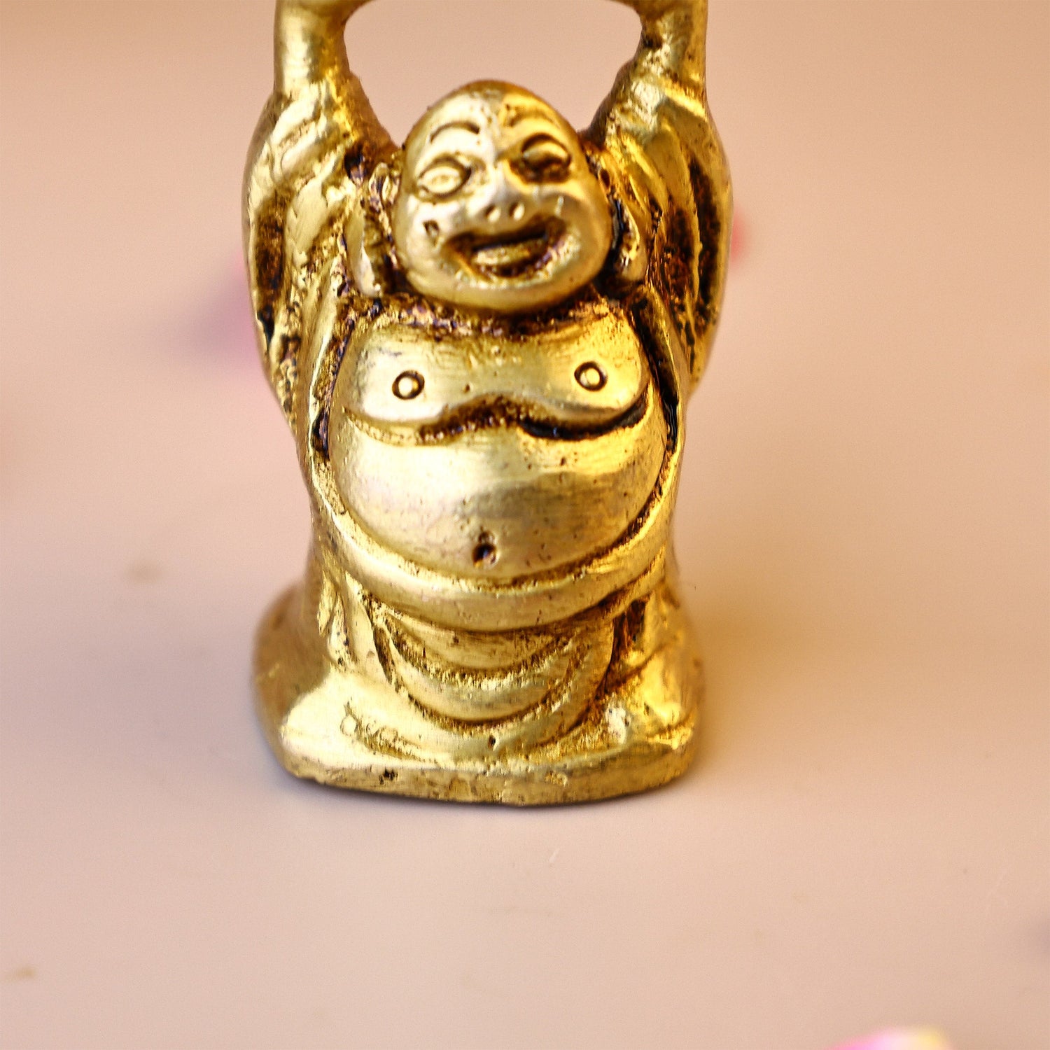 Brass Laughing Buddha Holding a Gold Ingot