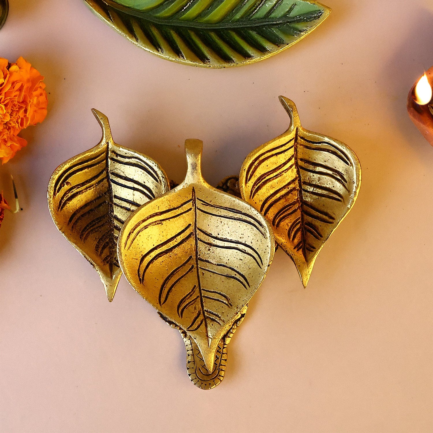 Brass Leaf Shaped 3 Layered Deepam