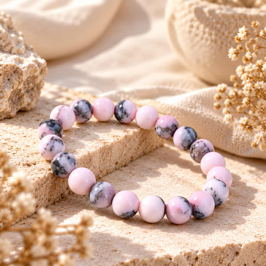 Pink Zebra Jasper Crystal Bracelet