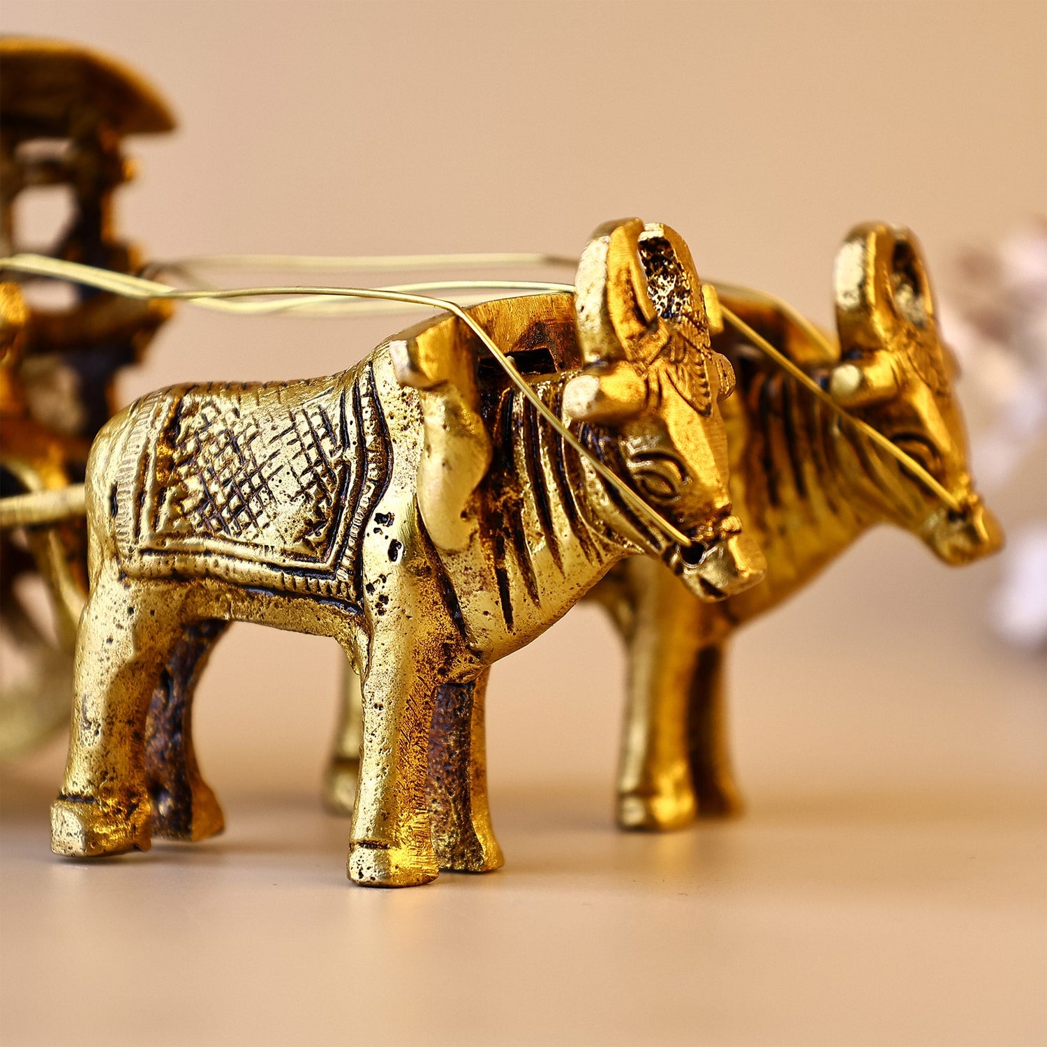 Brass Bullock Cart With Double Bull