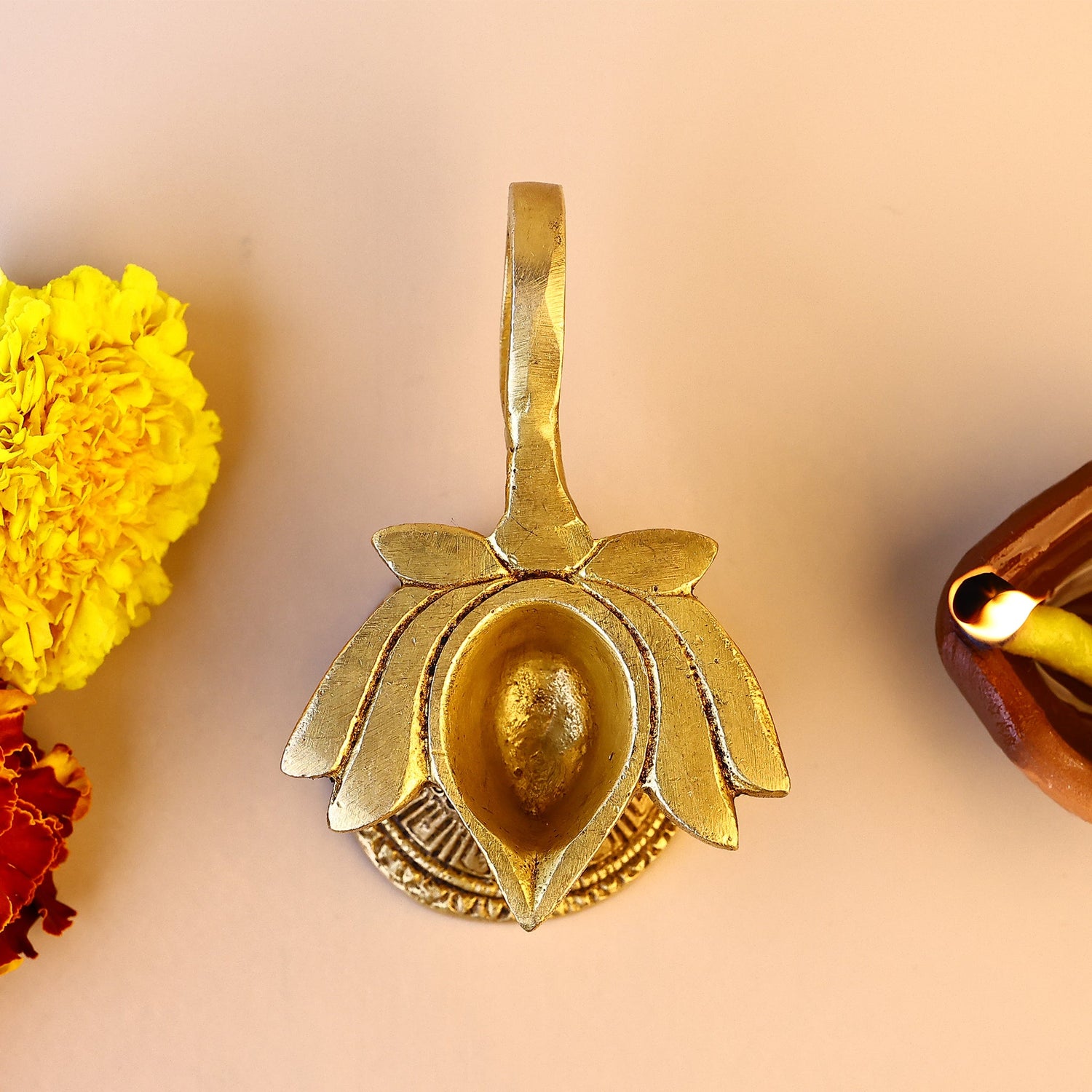 Brass Lotus Diya With Handle