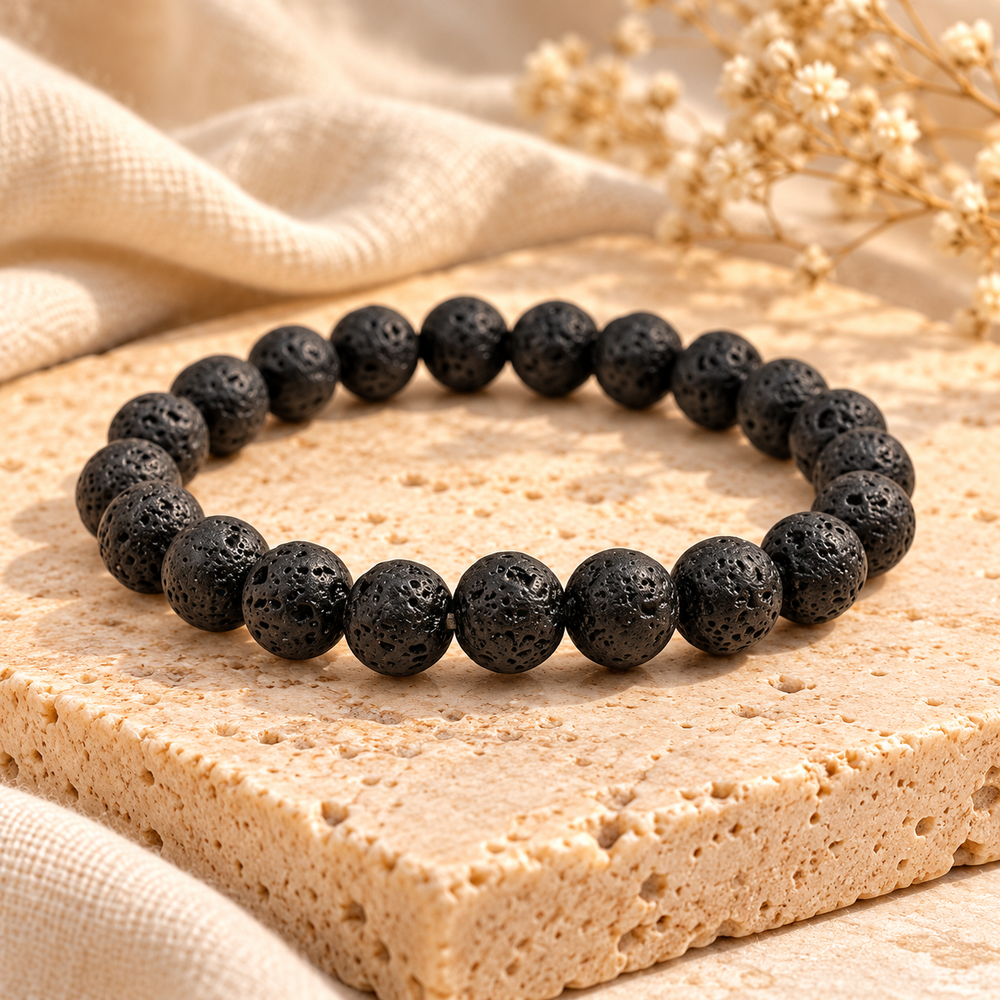 Black Lava Stone Bracelet Grounding, Strength & Energy Balance