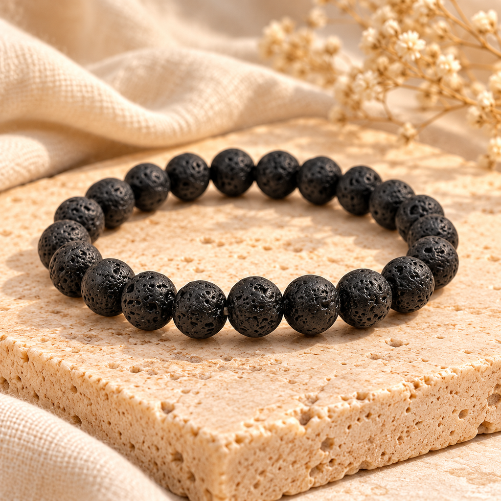 Black Lava Stone Bracelet Grounding, Strength & Energy Balance