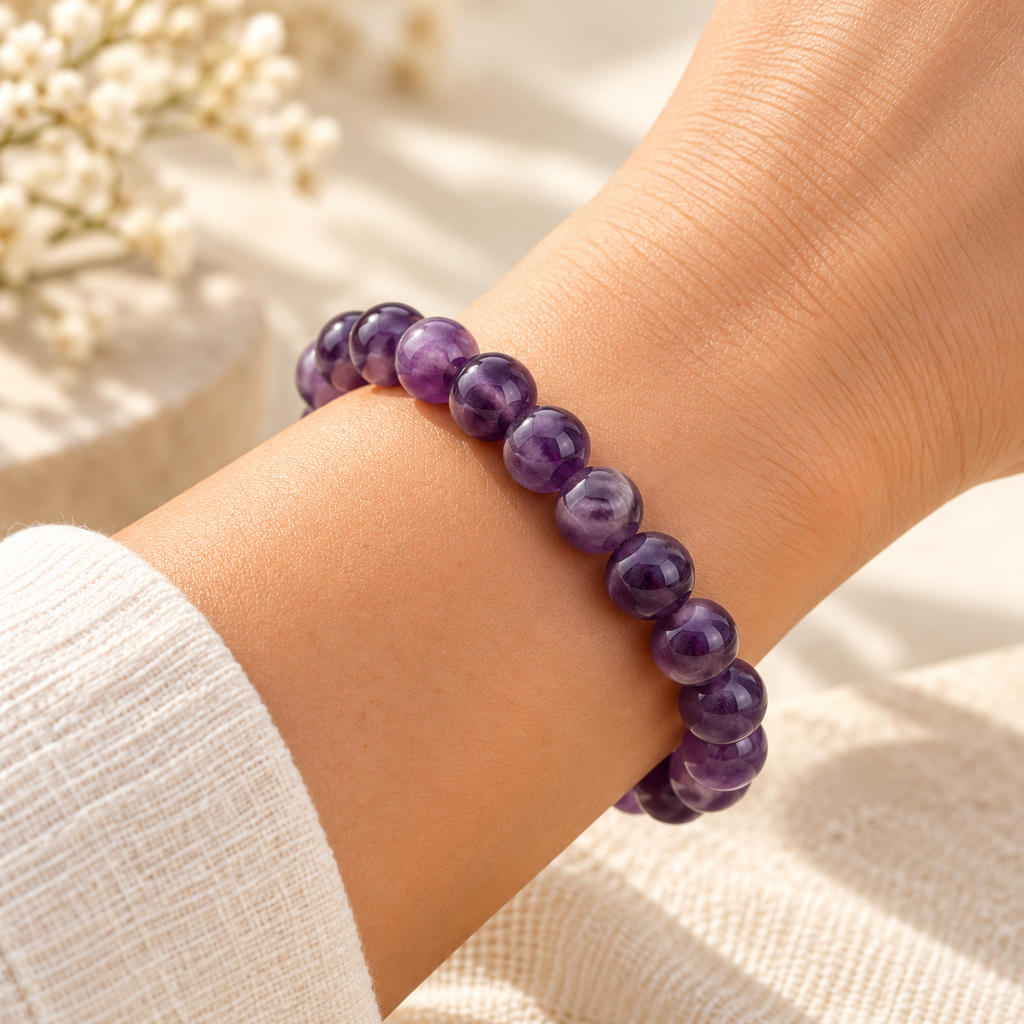 Natural Amethyst Bracelet Calmness, Stress Relief, Spiritual Protection & Third Eye Chakra