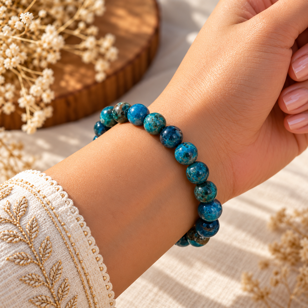 Blue Apatite Bracelet Manifestation, Motivation, Clarity & Spiritual Growth