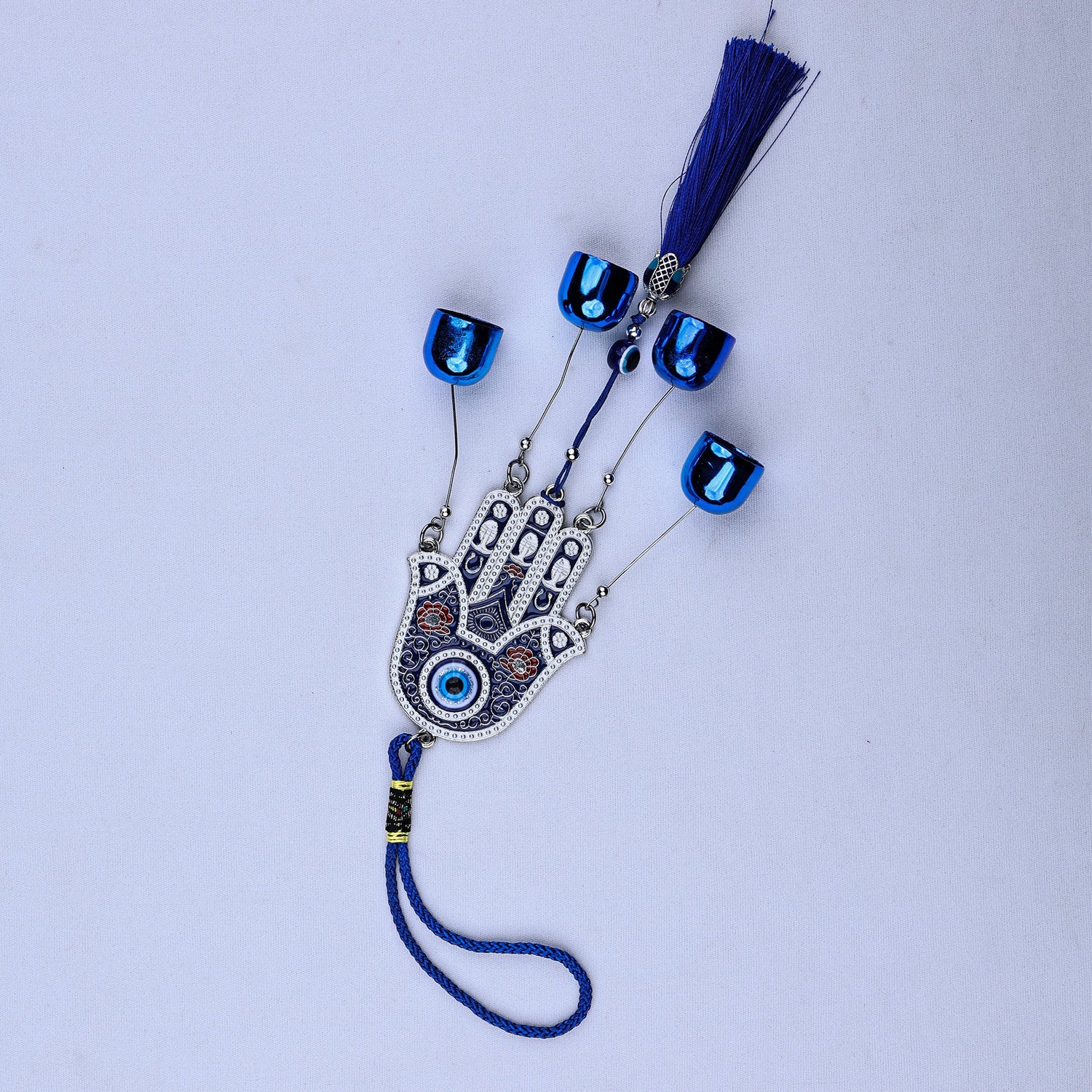 Small Hamsa Hand & Evil Eye Hanging with 5 Bells