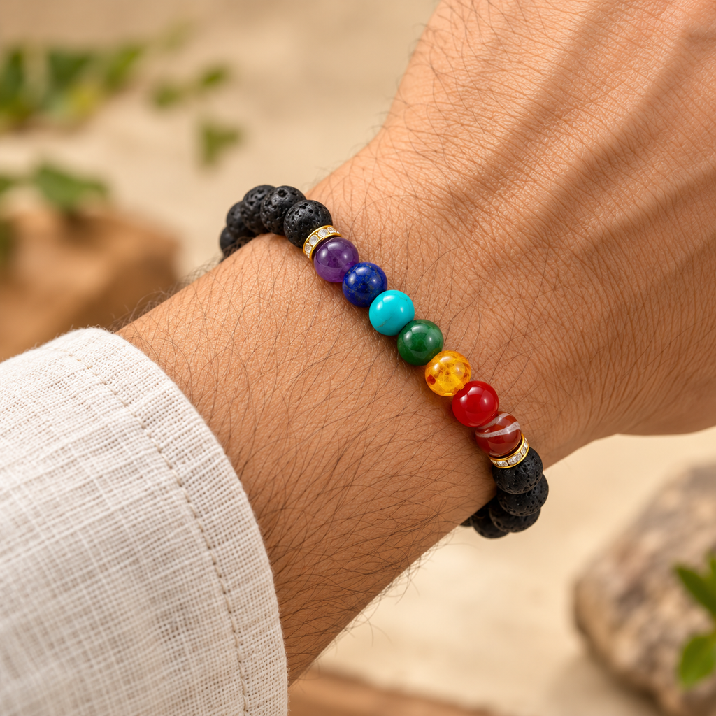 Seven Chakra Lava Stone Bracelet Chakra Balancing, Grounding & Spiritual Wellness