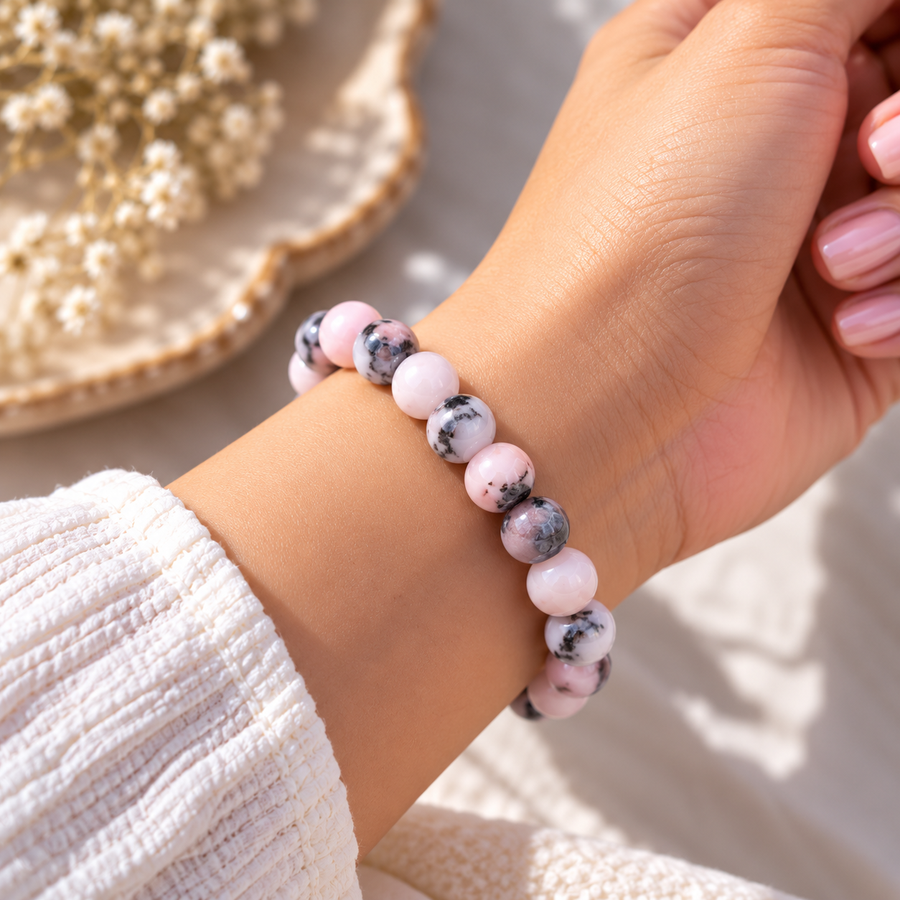 Pink Zebra Jasper Crystal Bracelet