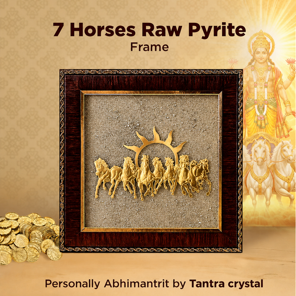 7 Horses Raw Pyrite Frame - Vastu Success & Wealth Frame