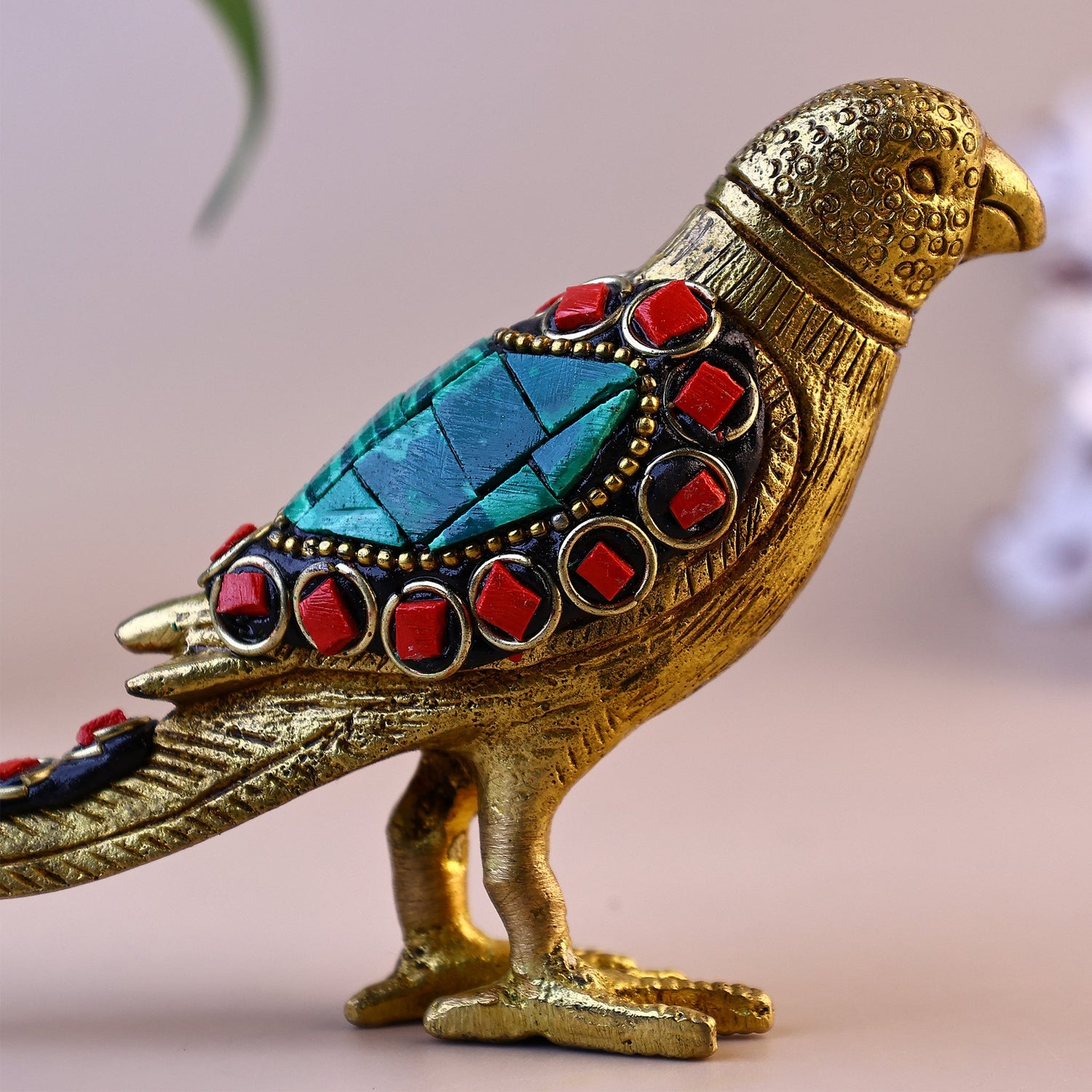 Brass Parrot Multi Colour with Stone Work