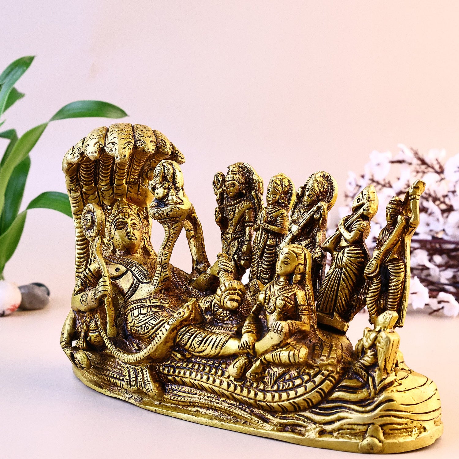 Brass Lord Vishnu Bhagwan Resting on Shesnag