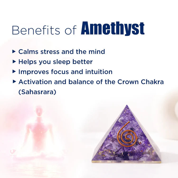Natural Amethyst Crystal Pyramid – Healing Energy Pyramid for Calm Mind, Focus