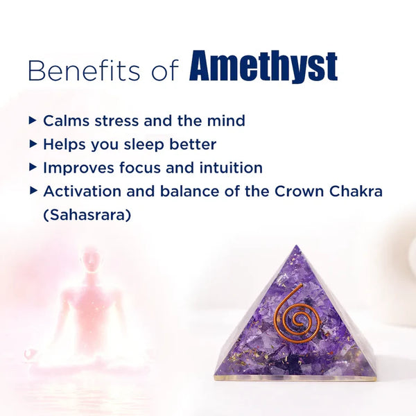 Natural Amethyst Crystal Pyramid – Healing Energy Pyramid for Calm Mind, Focus