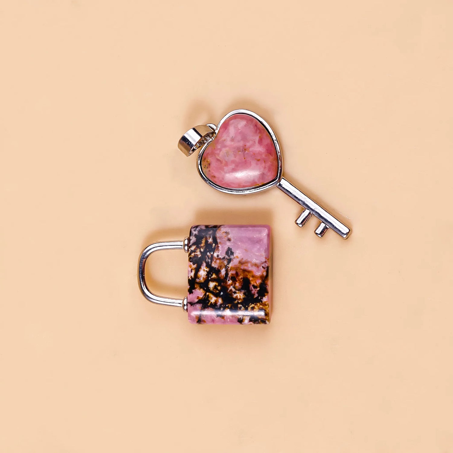 Rhodonite Lock And Key Pendant
