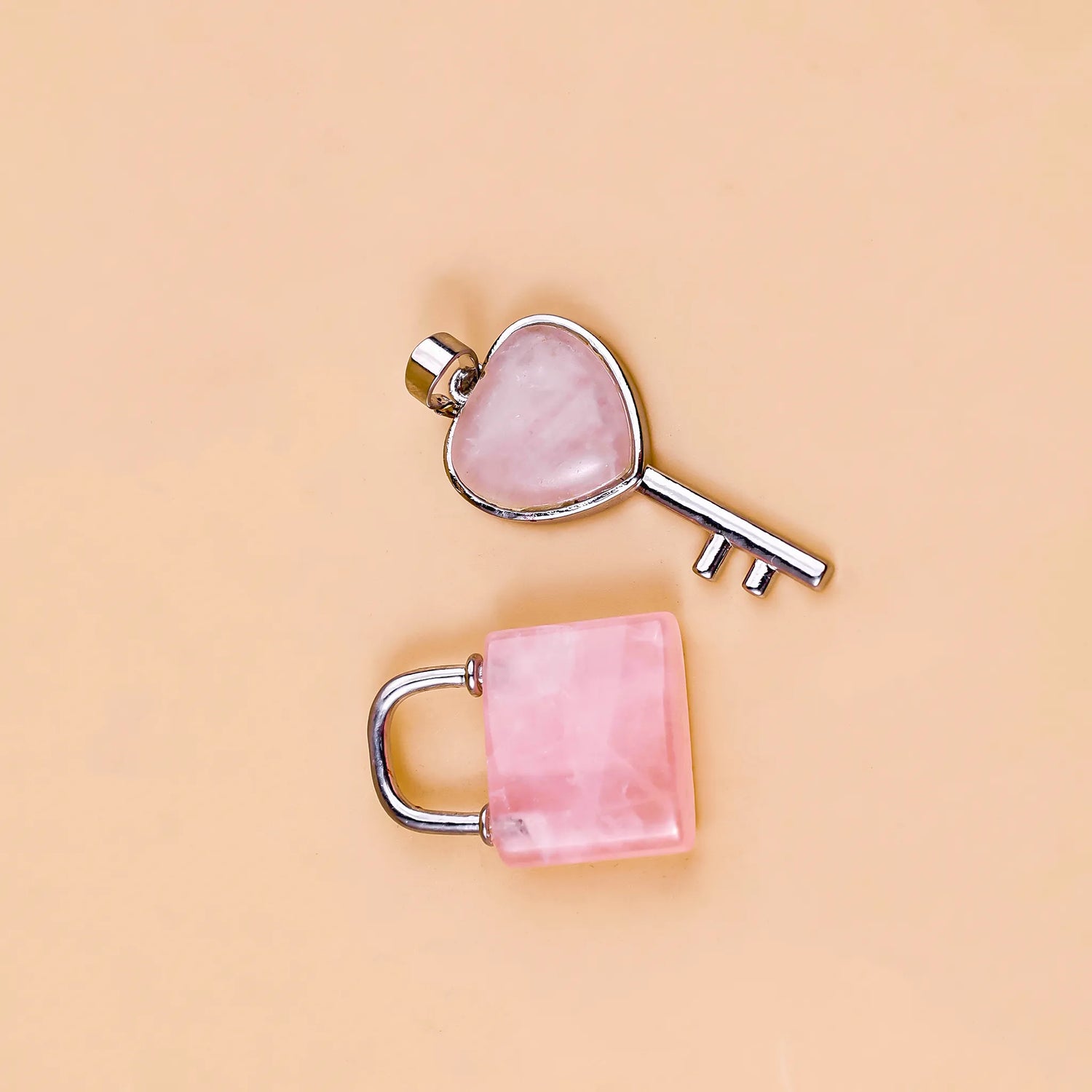 Rose Quartz Lock And Key Pendant