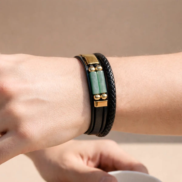 Green Aventurine Leather Bracelet – Growth Energy & Positive Path Wear