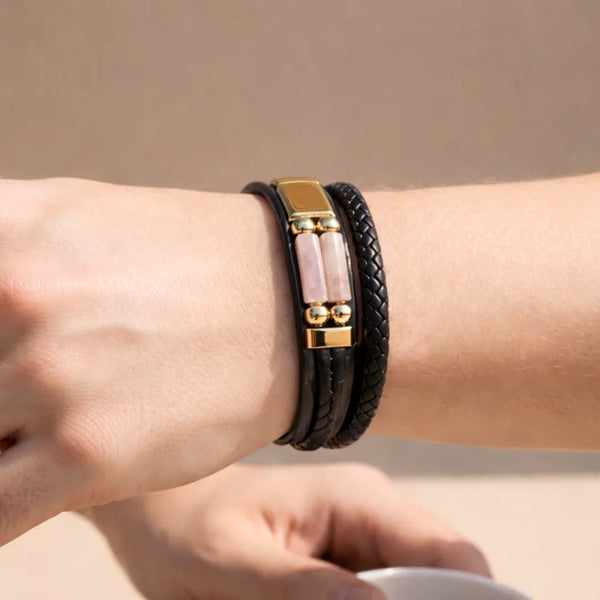 Rose Quartz Leather Bracelet (Relationship & Love)