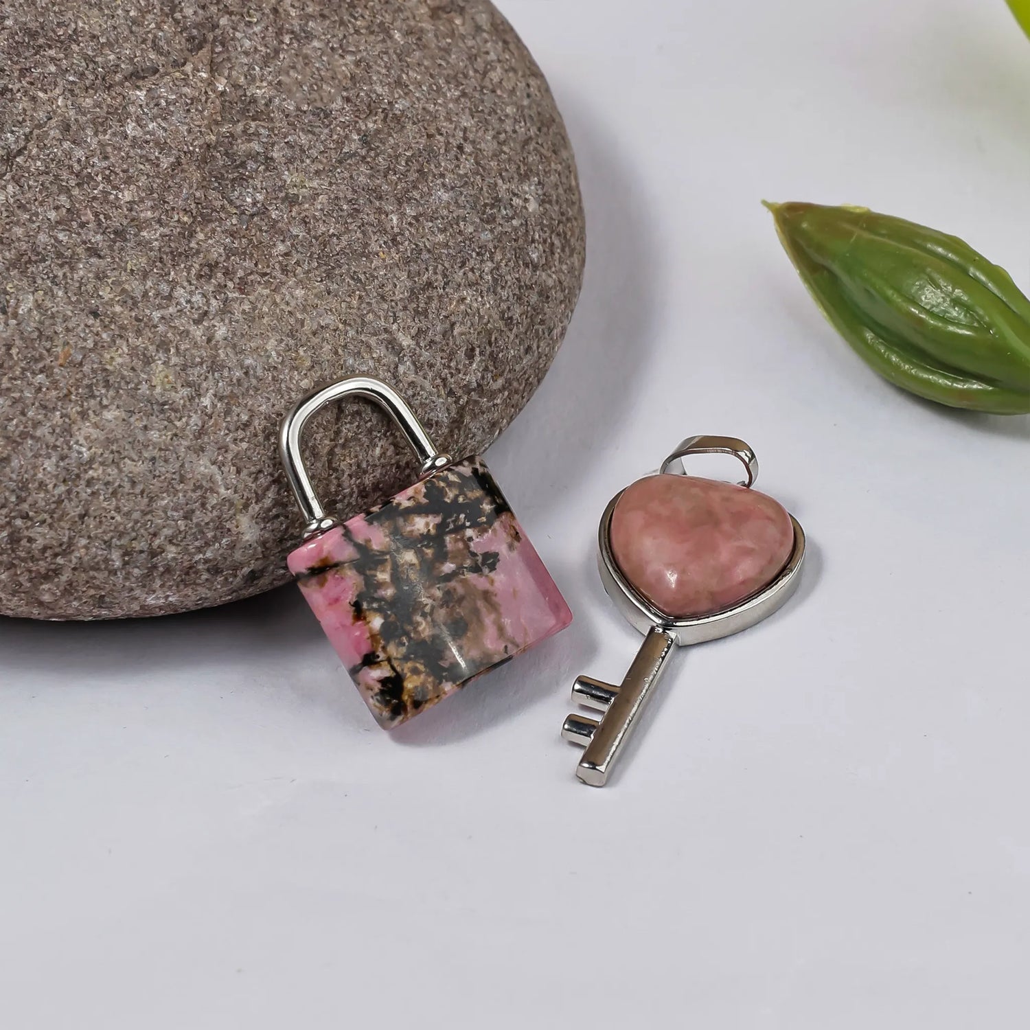 Rhodonite Lock And Key Pendant