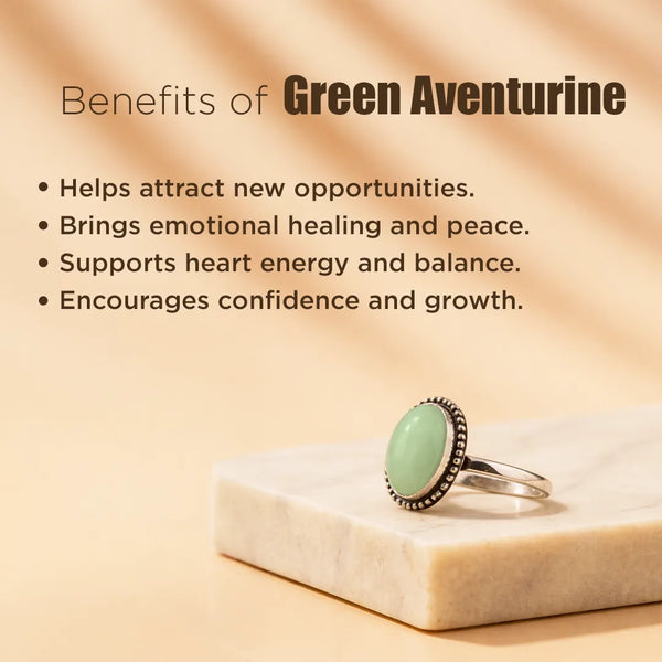 Green Aventurine Oval Ring: Attracts Luck and Prosperity