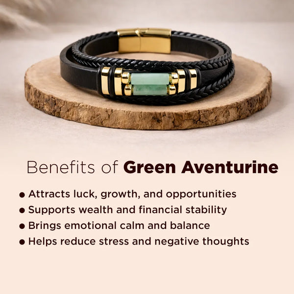 Green Aventurine Leather Bracelet – Growth Energy & Positive Path Wear