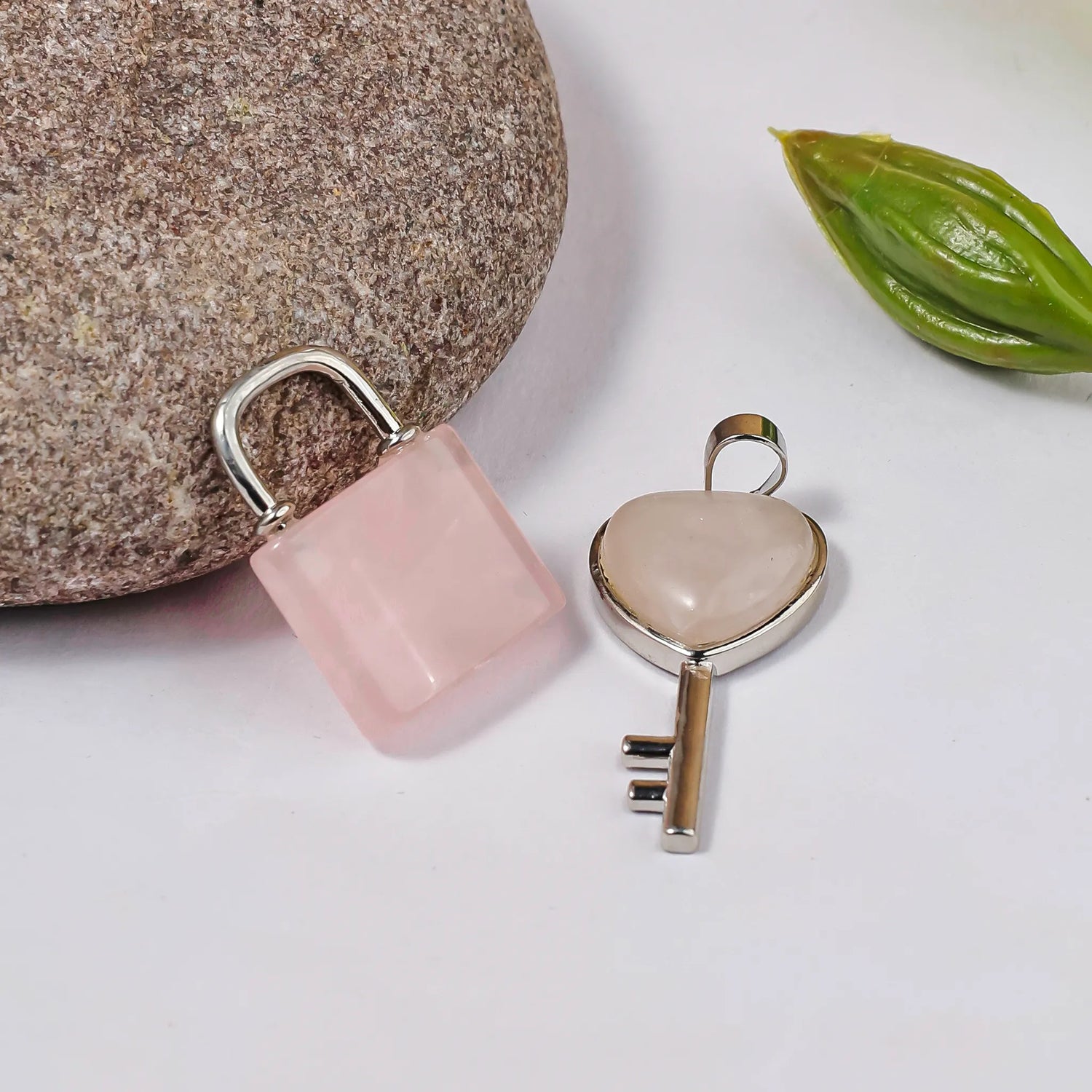 Rose Quartz Lock And Key Pendant