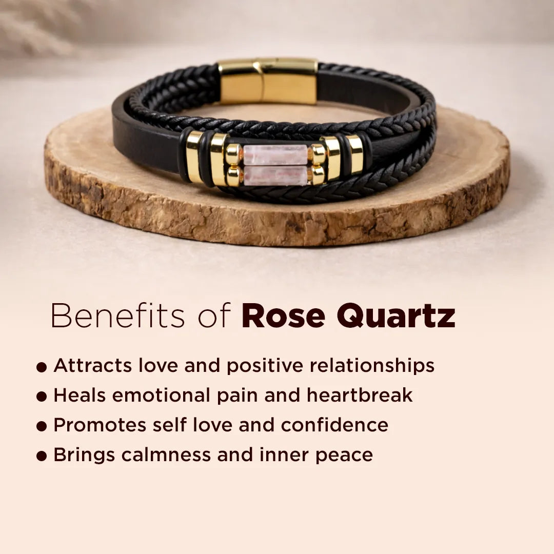 Rose Quartz Leather Bracelet (Relationship & Love)