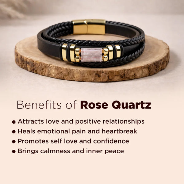 Rose Quartz Leather Bracelet (Relationship & Love)