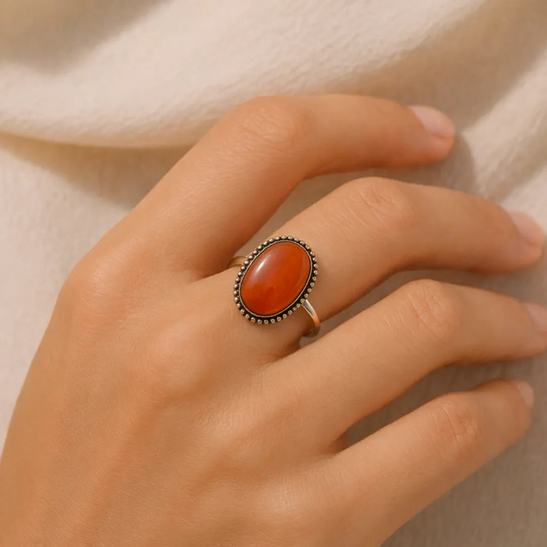 Carnelian Oval Ring: Supports in Achieving Goals