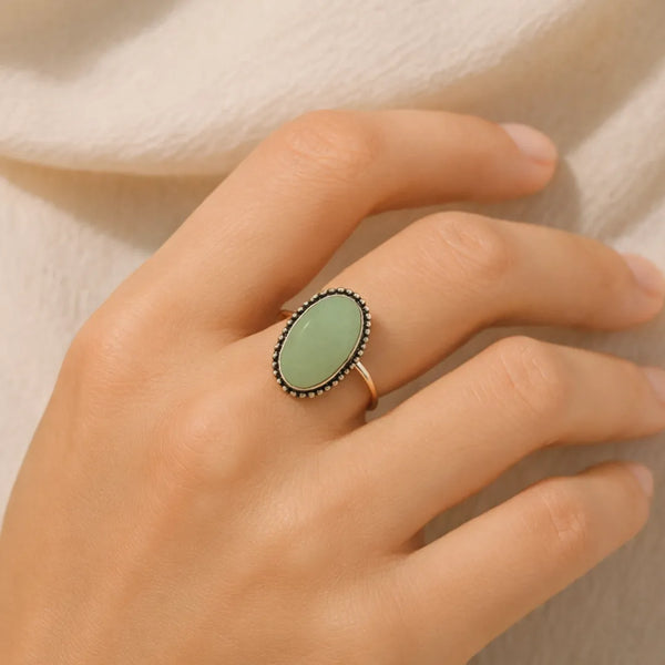 Green Aventurine Oval Ring: Attracts Luck and Prosperity