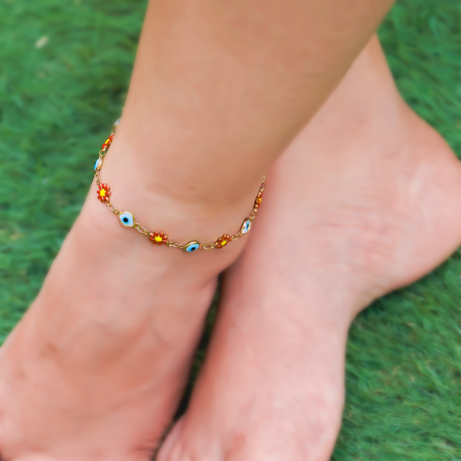 Evil Eye With Flower Anklets