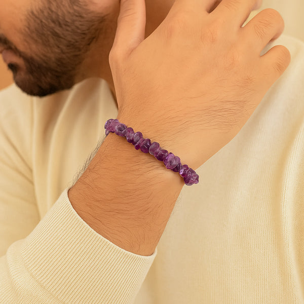 Amethyst Uncut Crystal Bracelet: Attract Luck, Enhance Intuition, Improve Health & Skin