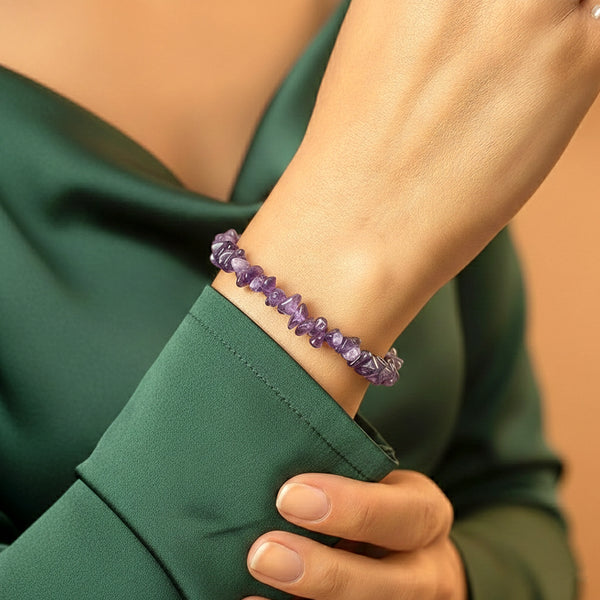 Amethyst Uncut Crystal Bracelet: Attract Luck, Enhance Intuition, Improve Health & Skin