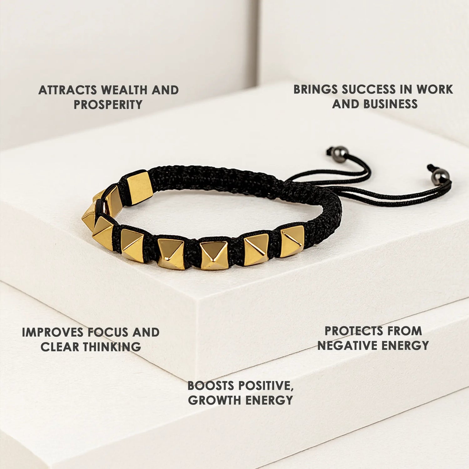 Golden Pyrite Pyramid Thread Bracelet for Wealth, Focus & Protection