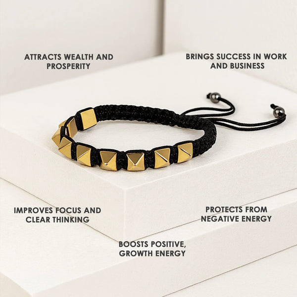 Golden Pyrite Pyramid Thread Bracelet for Wealth, Focus & Protection