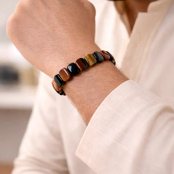 Multi Tiger Eye Emerald Cut Bracelet – Strength, Focus & Protective Power Wear