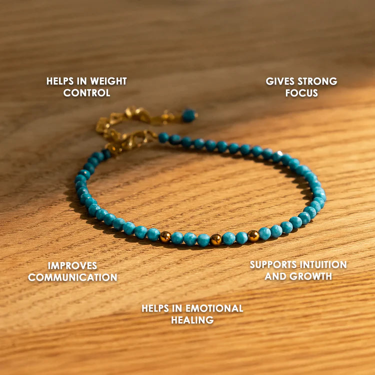 Turquoise Diamond Cut Anklet: Strengthens Communication & Confidence